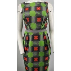 Hache Gray Sleeveless Belted Floral Print A-Line Dress sz 42